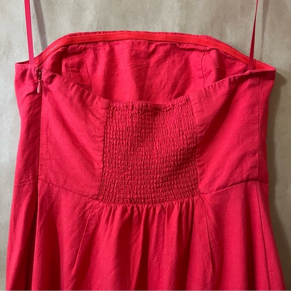 Urban Outfitters | Red Linen Strapless Midi Dress Leg Slit Column Dress Size S - Picture 11 of 13